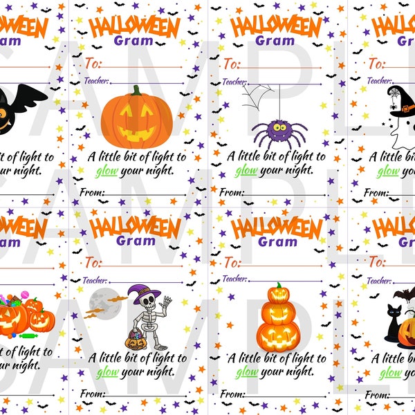 Happy Halloween Grams Boo Geschenk Schule PTA PTSA Fundraiser 8 druckbare Tags auf einer Seite pdf digital color