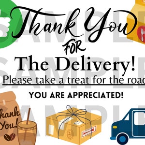 Delivery Driver Snack Sign I Thank you for the delivery PDF sign I For all deliveries, packages, food, etc.I Door sign. I Year round sign