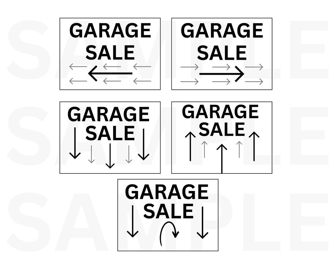 5 Printable Garage Sale Sign Bundle, Different Arrow Signs, Digital ...