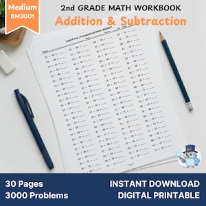 Ejercicios de suma y resta: Matemáticas rápidas de 30 días / Hoja de trabajo minimalista / BM3001