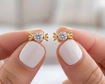 Sterling Silver Candy Stud Earrings – Gold/White Gold Plated, Valentine’s Day, Birthday & Anniversary Gift for Her, Everyday Sparkle