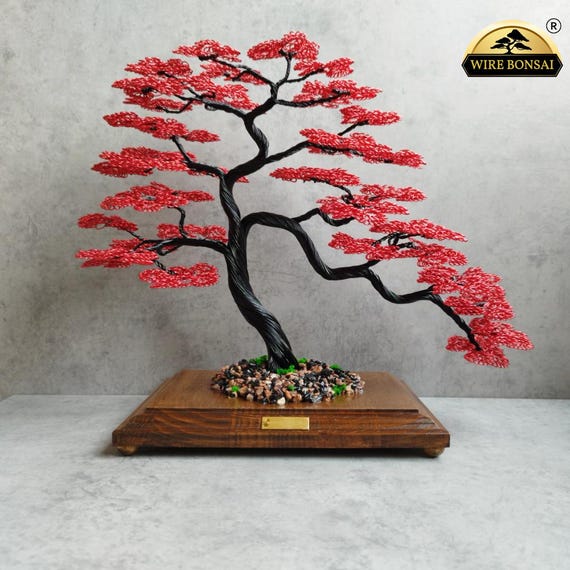 Handmade Wire Bonsai Tree  Moyogi Style With Red Leaves - Etsy Israel