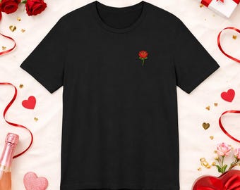 Embroidered Romantic Red Rose T Shirt |Minimal Valentine's Day