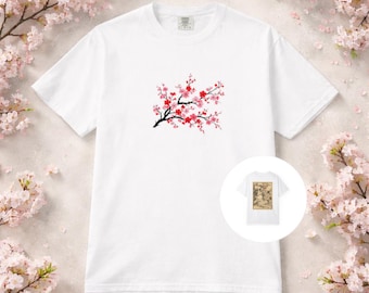 Cherry Blossom Branch T-Shirt | Vintage Japanese Bird Print