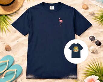 Tampa Florida Sunset Scene T-Shirt | Tropical Flamingo Chest Print
