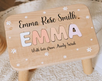 Daisy Personalized Name Stool for Kids, Custom Wooden Toddler Step Stool, Baby Name Stool, Nursery Decor, Gift For Granddaughter