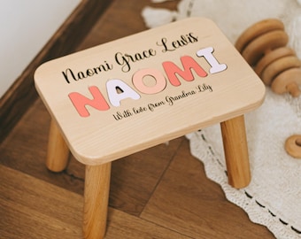 Personalized Children's Wood Step Stool, Pink Nursery, Playroom Furniture, 2-nd Birthday Gift, 3-rd Birthday Gift, Easter Gift for Toddlers