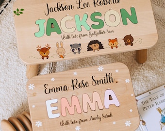 Wooden Name Puzzle Stool For Toddlers