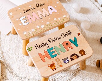 Wooden Name Puzzle Stool For Toddlers