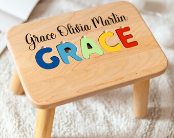 Full Name Puzzle Step Stool - Montessori Furniture For Toddlers - First Christmas Gift For Grandson/Granddaughter