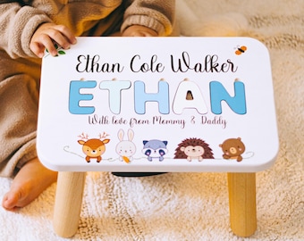 Name Puzzle Step Stool for Baby Boy, Furniture for Toddlers, Birthday gift for Kids, Blue Nursery