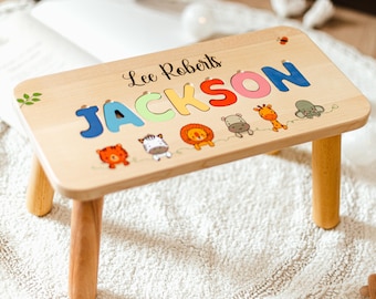 Personalized Toddler Stools - Wooden Montessori Helper For Kids - First Christmas Gift For Grandson