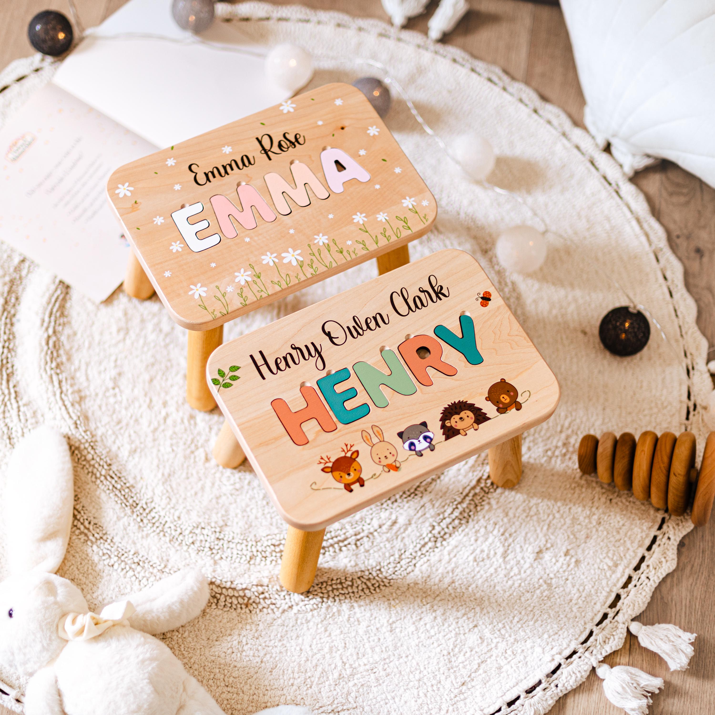 Wooden Step Stool Personalized - Name Puzzle Stool for Toddlers ...