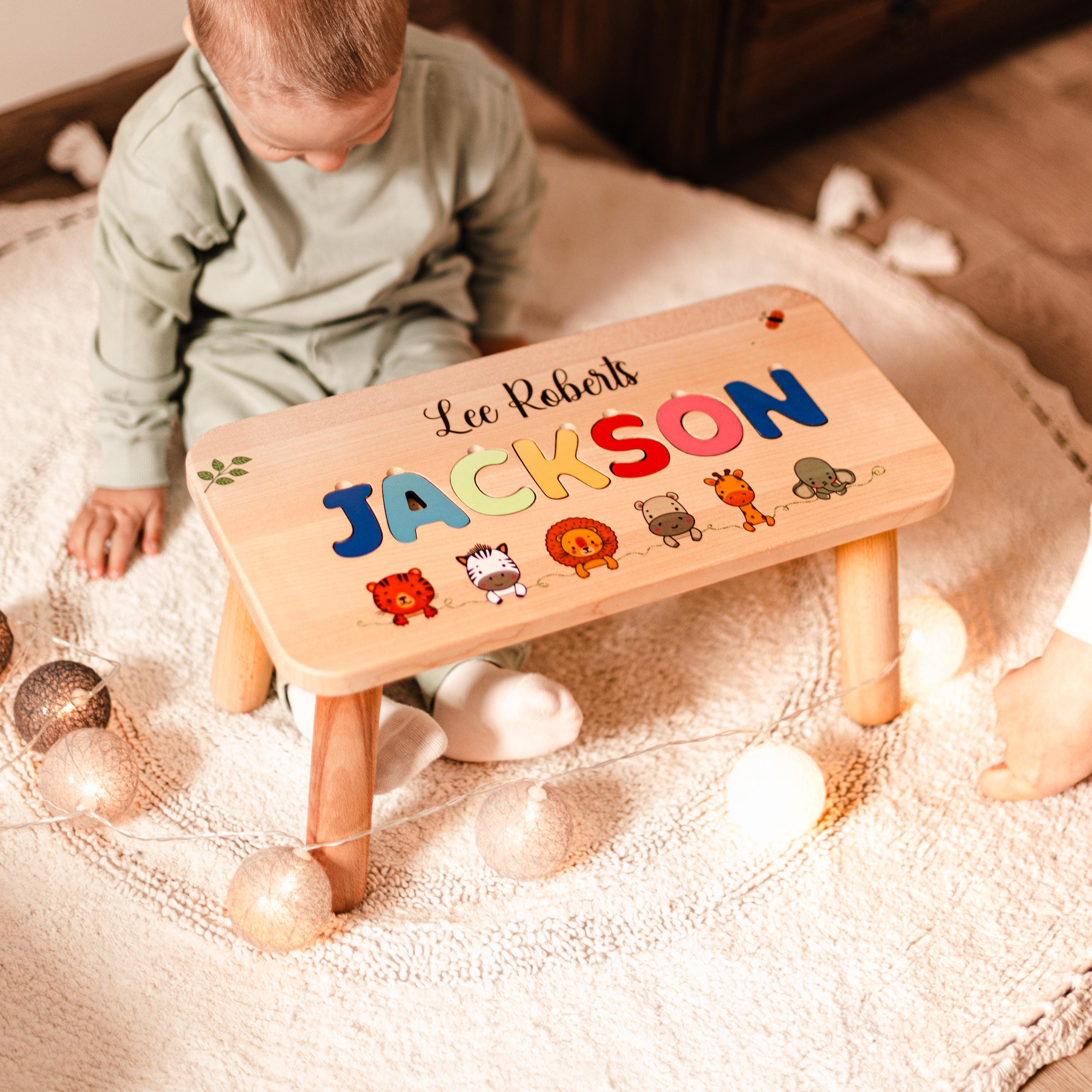 Wooden Name Puzzle Stool for Toddlers - Etsy