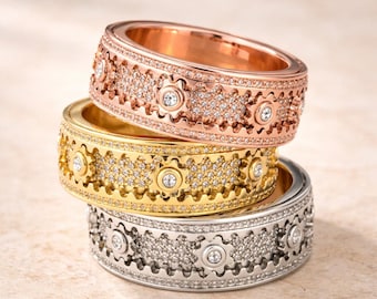 Sterling Silver Gear Spinning Ring, Stress Relief Ring, Anti Anxiety Fidget Ring, Mechanical Inspire Jewelry, Car Enthusiast Gift