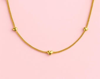 Sterling Silver Heart Link Chain Necklace, Romantic Layering Jewelry