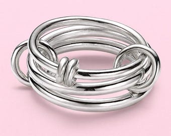Handcrafted 925 Sterling Silver 3 Interlocking Band Ring Gold Plated Modern Spinelli style Statement