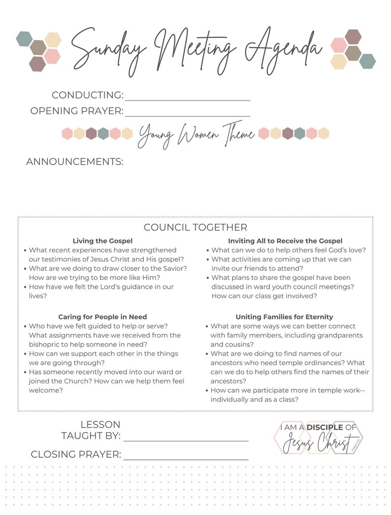 LDS Young Women Class Conducting Agenda Counsel Together 2024 Theme - Etsy