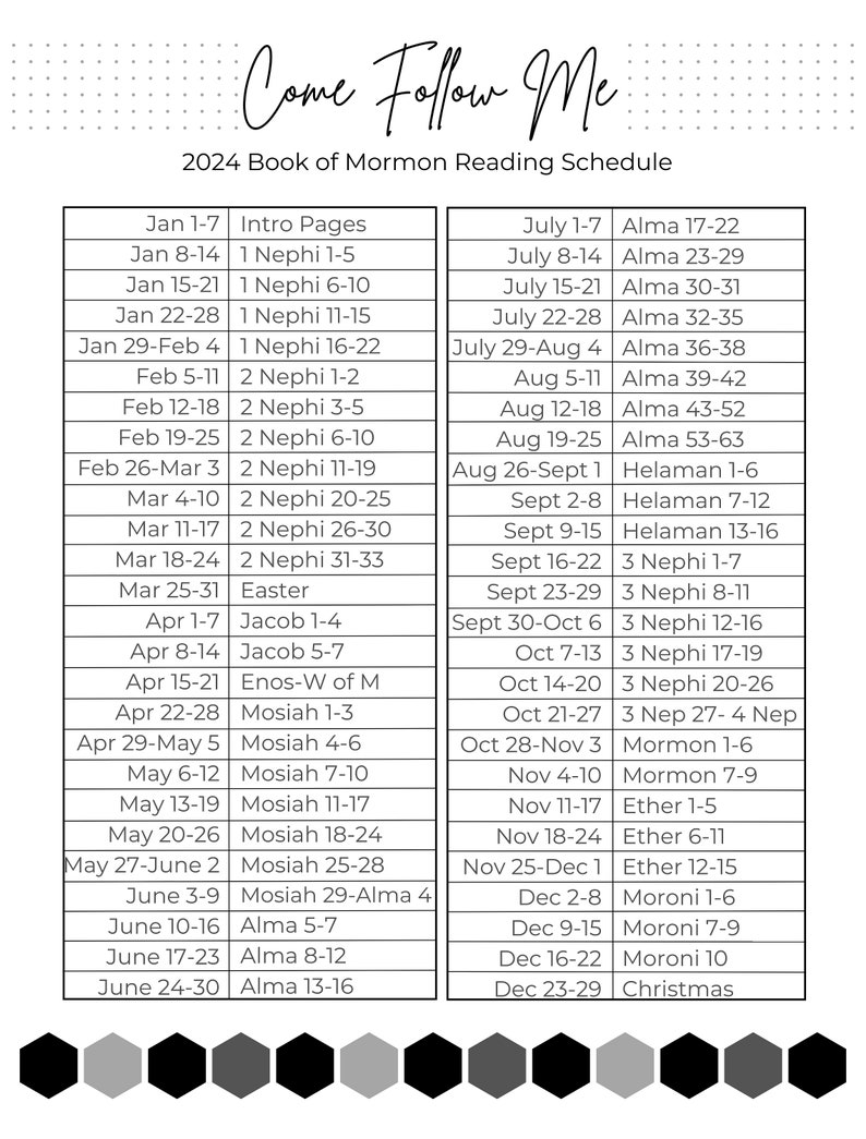 Book of Mormon Reading Schedule for Come Follow Me 2024, Relief Society