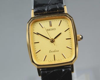 Near MINT Vintage 1980 SEIKO Exceline 7321-6570 Gold Dial Qz Ladies Watch