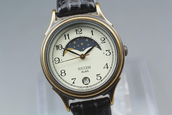 【稼働】SEIKO アルバ サクセス ムーンフェイズ 腕時計 V318-6A10 Near MINT Seiko Success Alba Quartz V318-6A10 Moonpha… - Gem