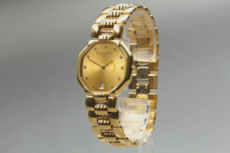 Exc+5 Christian Dior 45.154 11P Diamond Date Quartz Women's Watch From JAPAN 画像 6