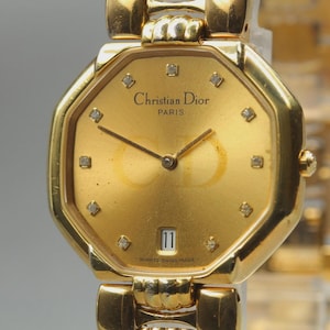 Exc+5 Christian Dior 45.154 11P Diamond Date Quartz Women's Watch From JAPAN 画像 1