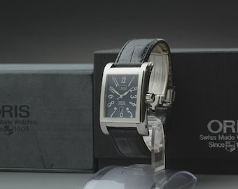 Near MINT ORIS Ractangular 585-7525-40-02 Black Automatic Men's Watch JAPAN