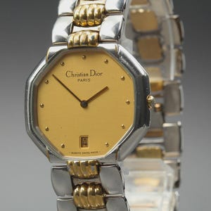 Nahezu neuwertige Vintage Christian Dior D45-204 24mm Damenuhr mit Datumsanzeige und goldenem Zifferblatt, hergestellt in Japan Bild 2