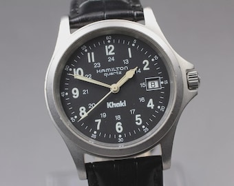 Vintage Hamilton Khaki Field Watch | 40mm Black Dial Quartz | 9821C | Military Style Gift for Him | From Japan