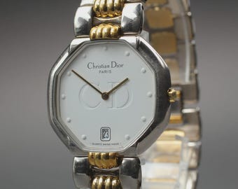 Christian Dior 45.204 Uhr | Elegante zweifarbige Gold- und Silberuhr | 32 mm Unisex-Uhr | Nahezu neuwertiger Vintage-Luxus | Versand aus Japan