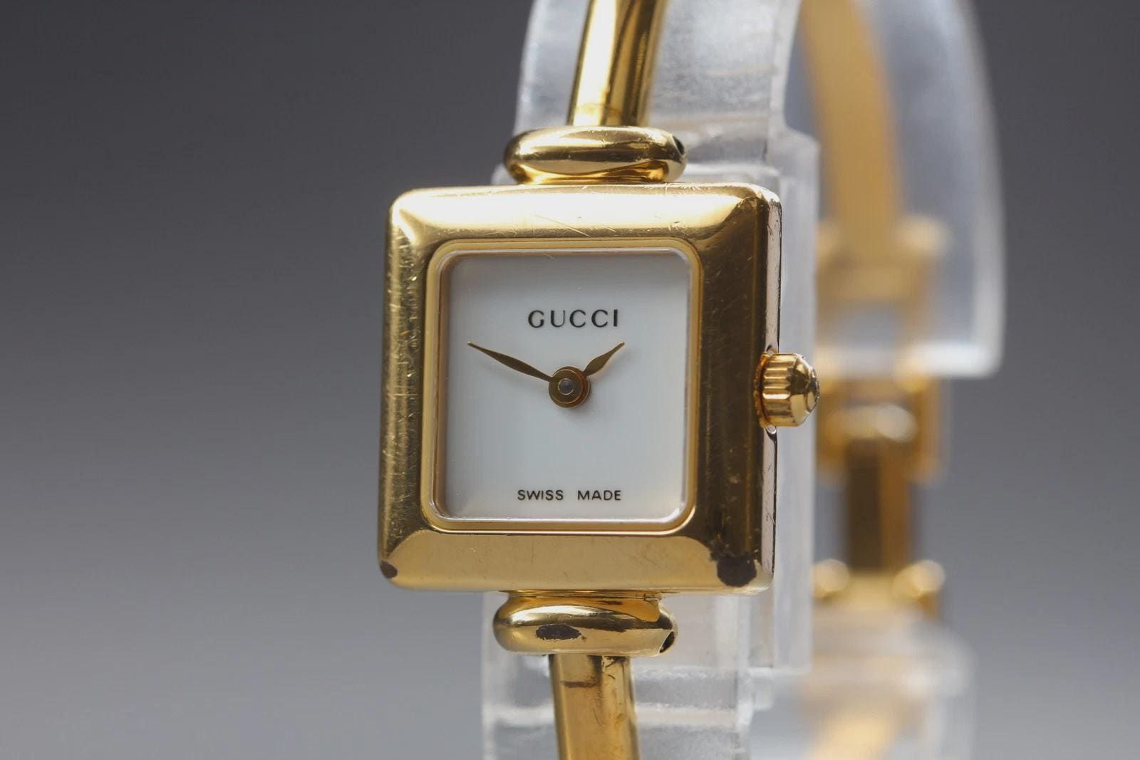 Exc+5 GUCCI 1900L Gold White Dial Square Quartz Women's Watch From