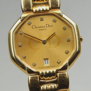 Exc+5 Christian Dior 45.154 11P Diamond Date Quartz Women's Watch From JAPAN 画像 2