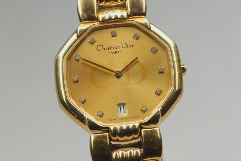 Exc+5 Christian Dior 45.154 11P Diamond Date Quartz Women's Watch From JAPAN 画像 2