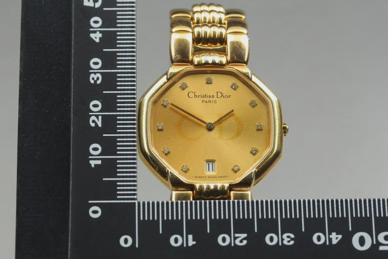 Exc+5 Christian Dior 45.154 11P Diamond Date Quartz Women's Watch From JAPAN 画像 10