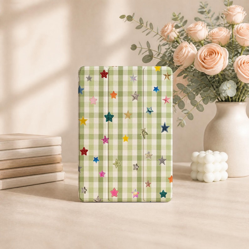 Checkerboard Stars iPad Case With Pencil Slot For Air 8/7 2026, Pro2025/2024, New iPad 13"11"12.9" Cover, iPad Mini 5/6/7 Case, iPad 11 A16 image 1