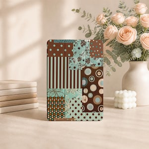 Mint Brown Patchwork iPad Case With Pencil Slot For Air 8/7 2026, Pro2025/2024, New iPad 13"11"12.9" Cover, iPad Mini 5/6/7 Case,iPad 11 A16