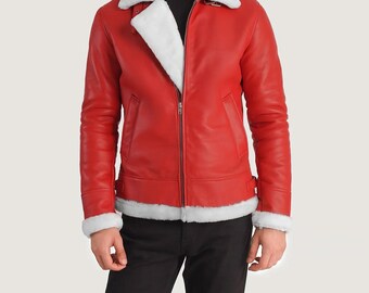 Chaqueta bomber de piel de oveja para hombre, estilo aviador vintage