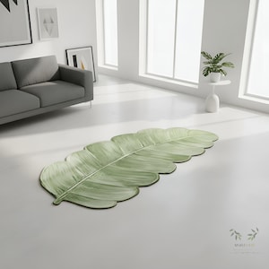 Leaf Shaped Accent Rug | Light Green Modern Floor Mat | Living Room Bedroom Decor