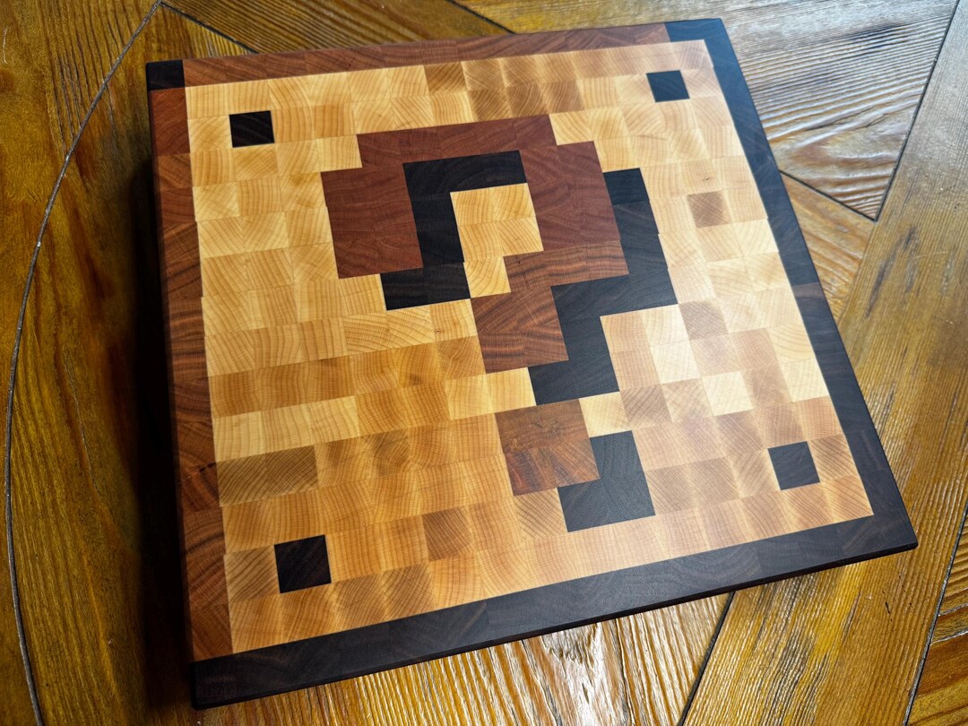 Question Block End-grain Cutting Board - 8-bit Pixelated Design - Maple ...