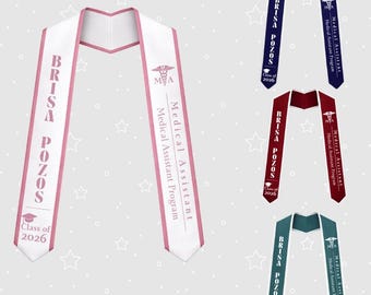 Custom Medical Assistant Graduation Stole, Personalized Class of 2026 MA Sash Gift