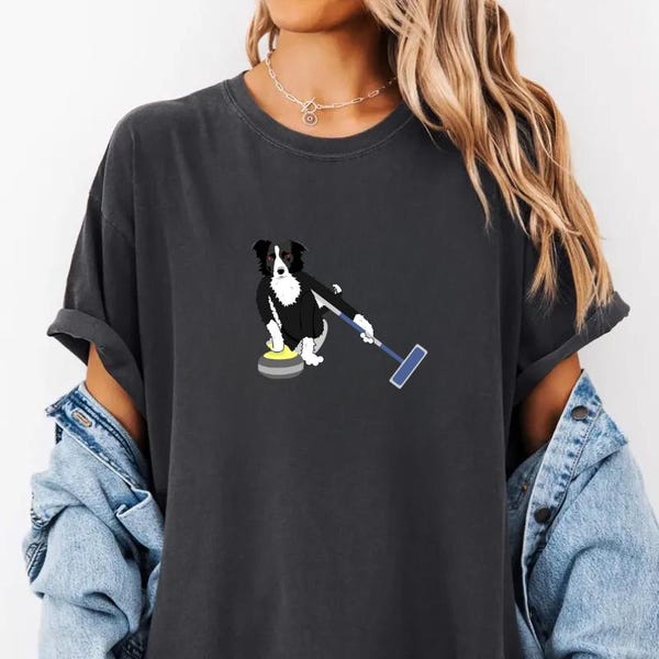 Funny Curling Dog Shirt, Cute Dog Playing Curling Graphic Tee, Winter Sports Animal T-Shirt Sweatshirt Hoodie, Gildan Unisex