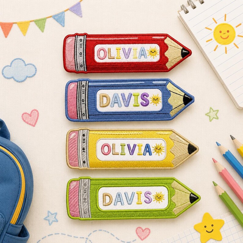 Custom Pencil Name Embroidered Patch, Custom Name Patch for Student ...