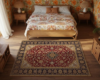Roter Marine Persischer Stil Teppich, Vintage Floral Orientteppich