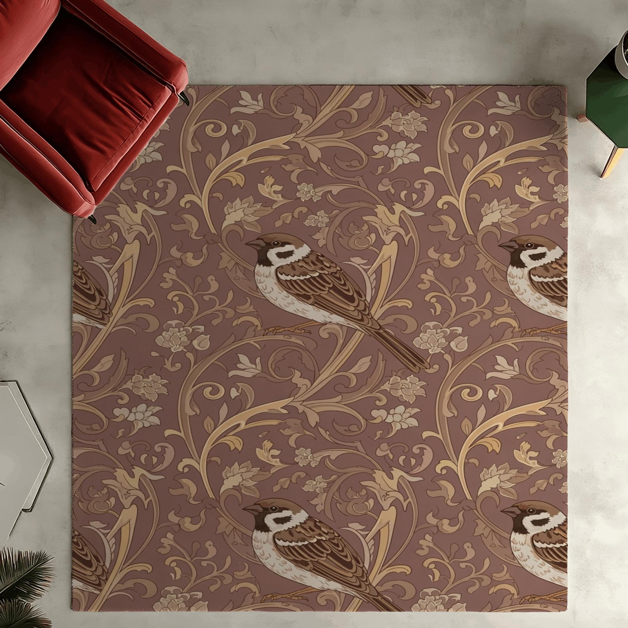Moevment Rugs William Morris Style Sparrow Floral Rug, Vintage Arts and Crafts ...