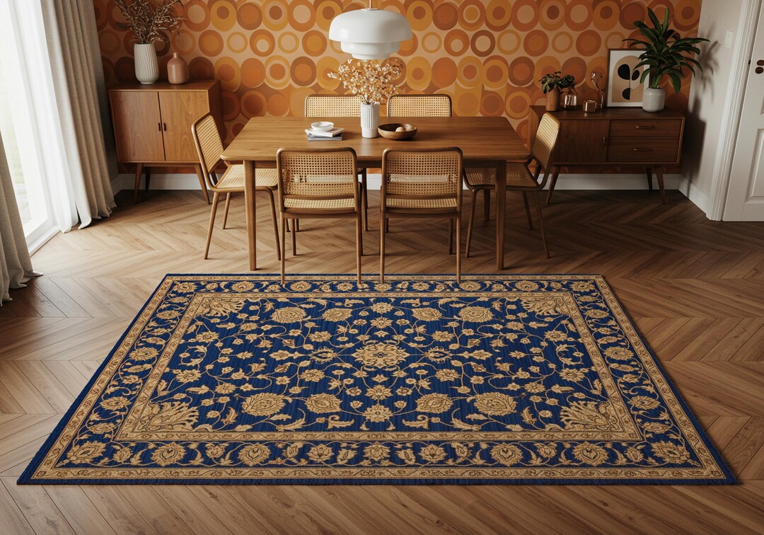 Royal Blue Persian Style Rug – Floral Medallion, Boho Home Decor - Etsy