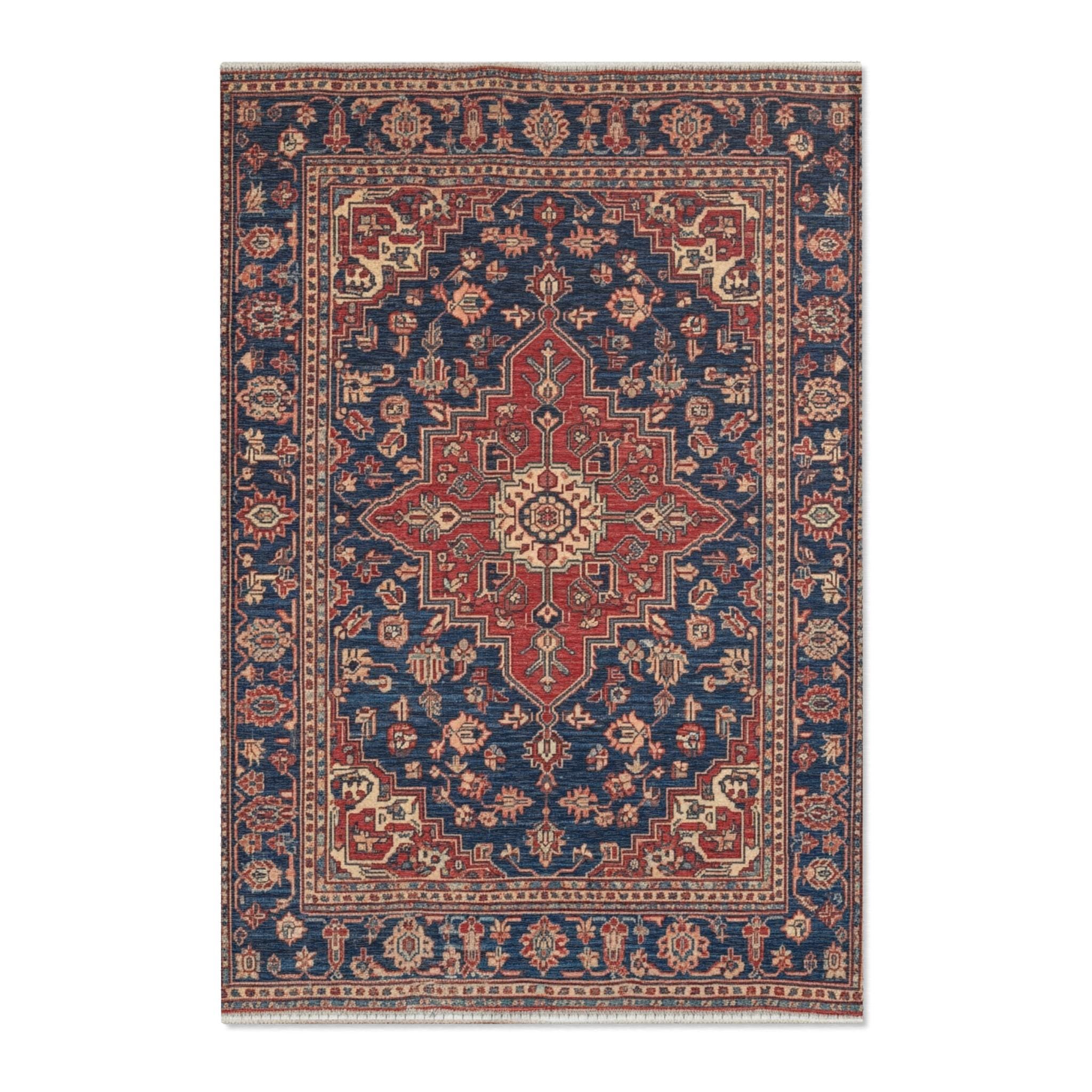 Navy Red Persian Rug – Vintage Medallion Carpet, Boho Classic Living ...