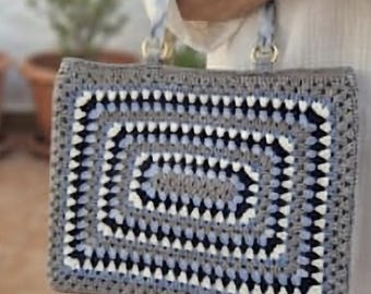 Granny Square Crochet Tote Bag, Boho Shoulder Bag, Retro Knit Purse
