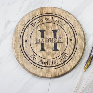 Bourbon Barrel Head Personalized Gift Engraved Barrel Wedding Gift Wine Barrel Anniversary Gift Whiskey Barrel Lazy Susan Barrel Top