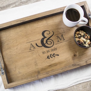 Bourbon Barrel Serving Tray With Handles Personalized Wedding Gift Ottoman Tray Monogramed Personalized Serving Platter Breakfast Tray